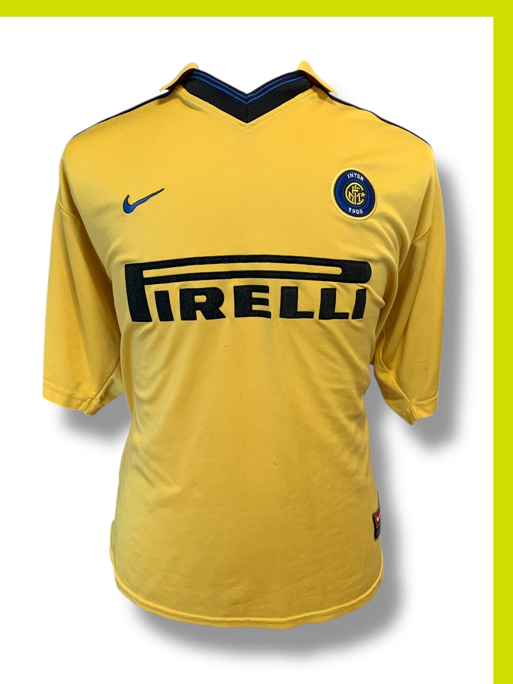 Maillot De Football Vintage AC Milan 1999-2000 - Taille L (serrée) - Jaune - Occasion Parfaite