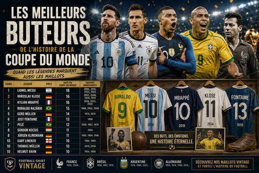 Les meilleurs buteurs de l’histoire de la Coupe du Monde : quand les légendes marquent aussi les maillots