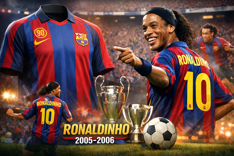 Maillot Football Enfant Barcelona 2005 Ronaldinho #10 - Kit Complet Maillot Short Chaussettes Nostalgie