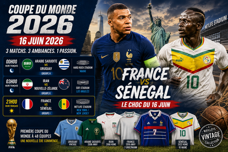 Matchs Du 16 Juin Coupe Du Monde 2026 France S n gal Football Shirt Matchs Du 16 Juin Coupe Du Monde 2026 France S n gal Football Shirt