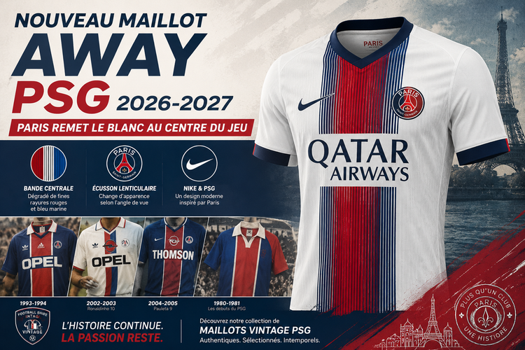 Nouveau maillot Away PSG 2026-2027 : Paris remet le blanc au centre du jeu