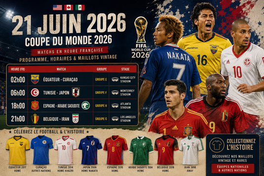 Matchs du 21 juin Coupe du Monde 2026 : horaires en France, programme et maillots vintage