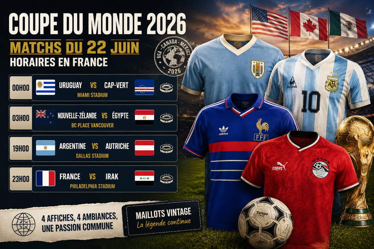Matchs du 22 juin Coupe du Monde 2026 : horaires en France, programme et maillots vintage