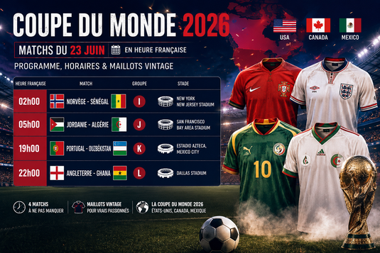 Matchs du 23 juin Coupe du Monde 2026 : horaires en France, programme et maillots vintage