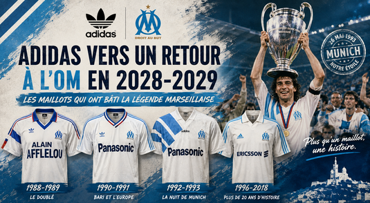 Retour d’adidas à l’OM en 2028 : les maillots cultes