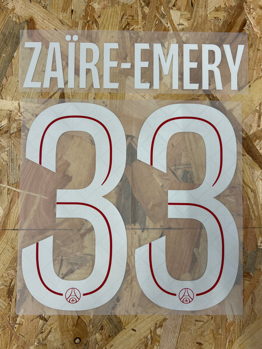 Flocage Nameset Paris UCL 2025-2026 HOME 33 ZAIRE-EMERY
