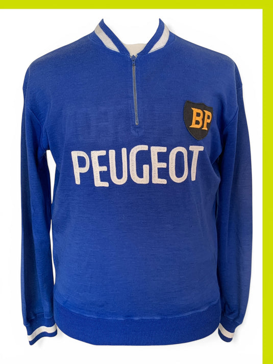 Maillot Cycliste Vintage PEUGEOT Années 70 - Bleu/vert - Taille M - Made In France