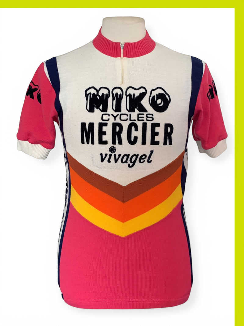 Maillot Cycliste Vintage MIKO VIVAGEL 80's - Decca - Jaune Et Bleu - Taille L